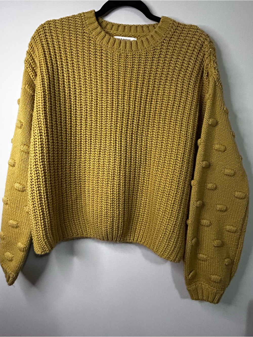 Chunky Popcorn Sleeve Crewneck Sweater - Mustard Moon & Madison
